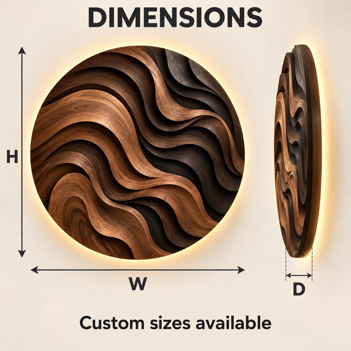 Handcrafted Solid Wood Parametric Wave Round Wall Art - View 1