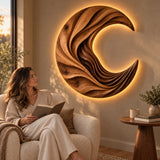 Handcrafted Solid Wood Crescent Moon Sculptural Round Wall Art - View 1