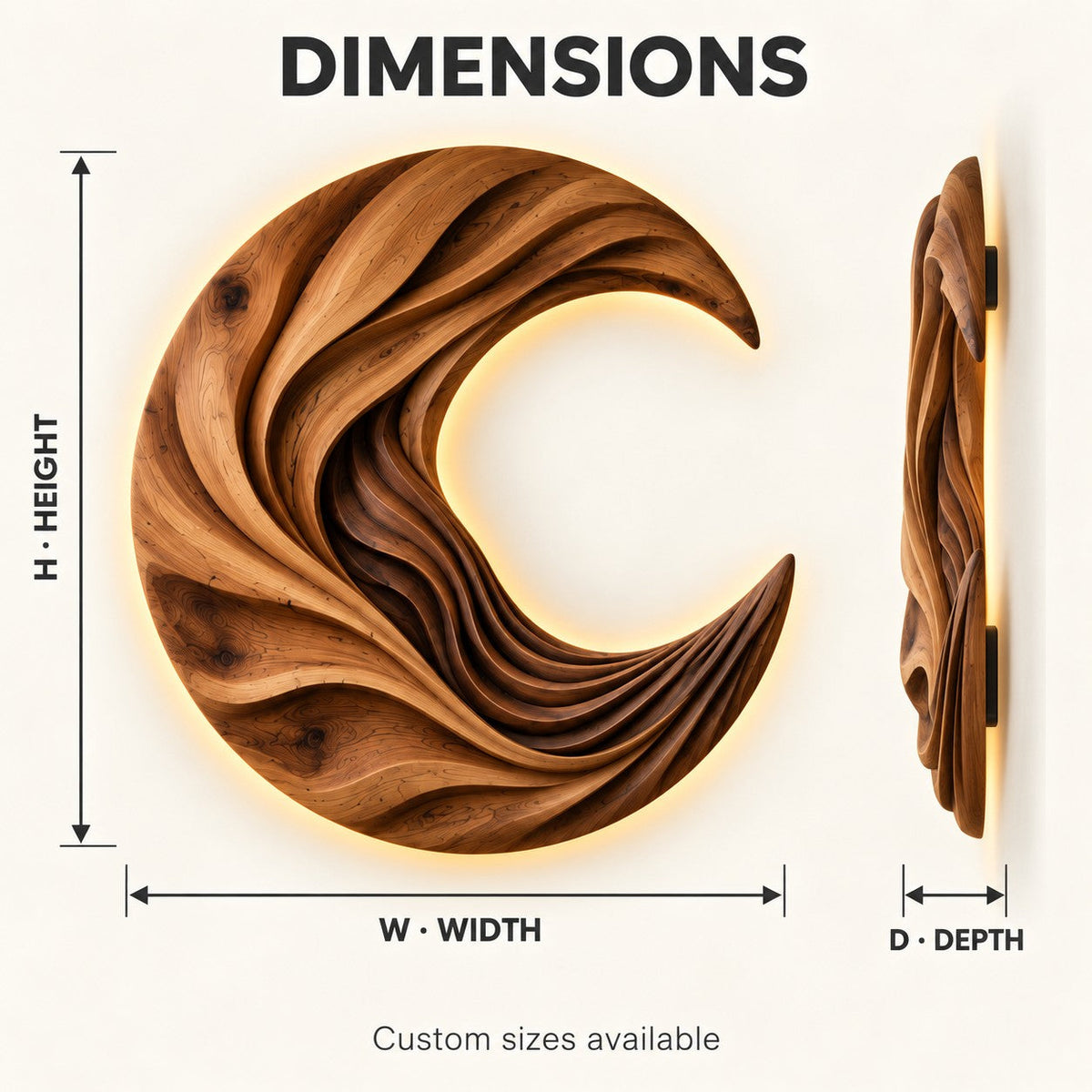 Handcrafted Solid Wood Crescent Moon Sculptural Round Wall Art - View 2