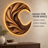 Handcrafted Solid Wood Crescent Moon Sculptural Round Wall Art - View 5