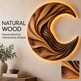 Handcrafted Solid Wood Crescent Moon Sculptural Round Wall Art - View 6