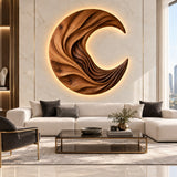 Handcrafted Solid Wood Crescent Moon Sculptural Round Wall Art - View 8