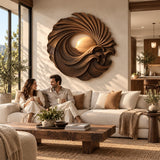 Handcrafted Solid Wood Sunburst Wave Vortex Round Wall Art - View 4