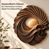 Handcrafted Solid Wood Sunburst Wave Vortex Round Wall Art - View 6