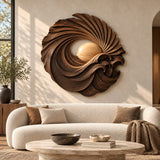 Handcrafted Solid Wood Sunburst Wave Vortex Round Wall Art - View 7