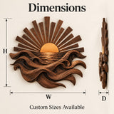 Handcrafted Solid Wood Rising Sun Horizon Round Wall Art - View 1