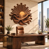 Handcrafted Solid Wood Rising Sun Horizon Round Wall Art - View 2