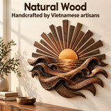 Handcrafted Solid Wood Rising Sun Horizon Round Wall Art - View 6