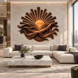 Handcrafted Solid Wood Rising Sun Horizon Round Wall Art - View 8