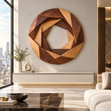 Handcrafted Solid Wood Geometric Aperture Round Wall Art - View 1