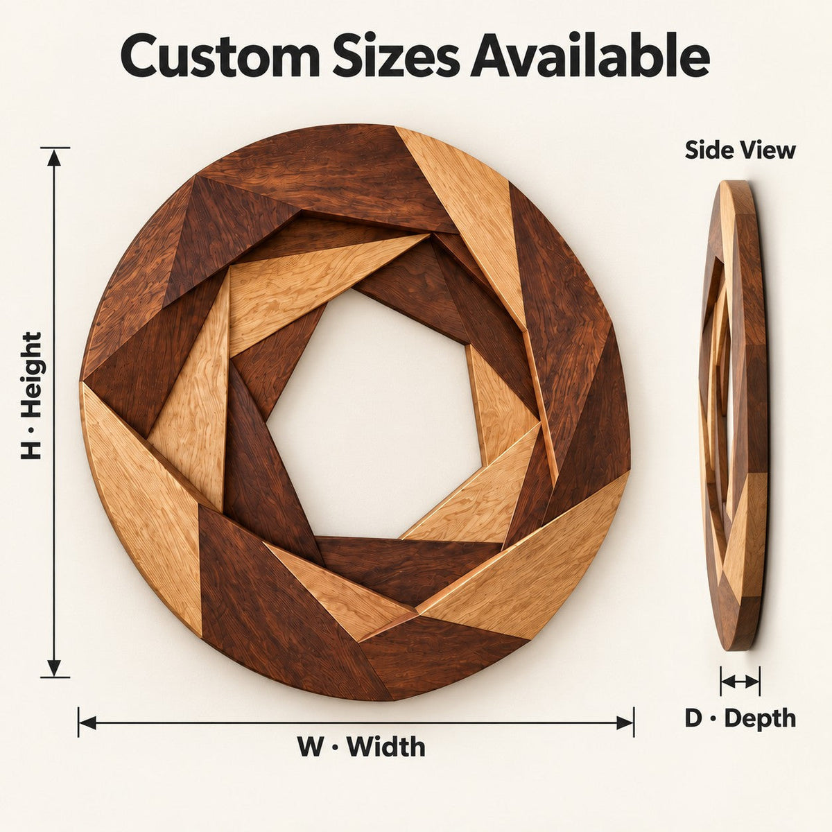 Handcrafted Solid Wood Geometric Aperture Round Wall Art - View 2