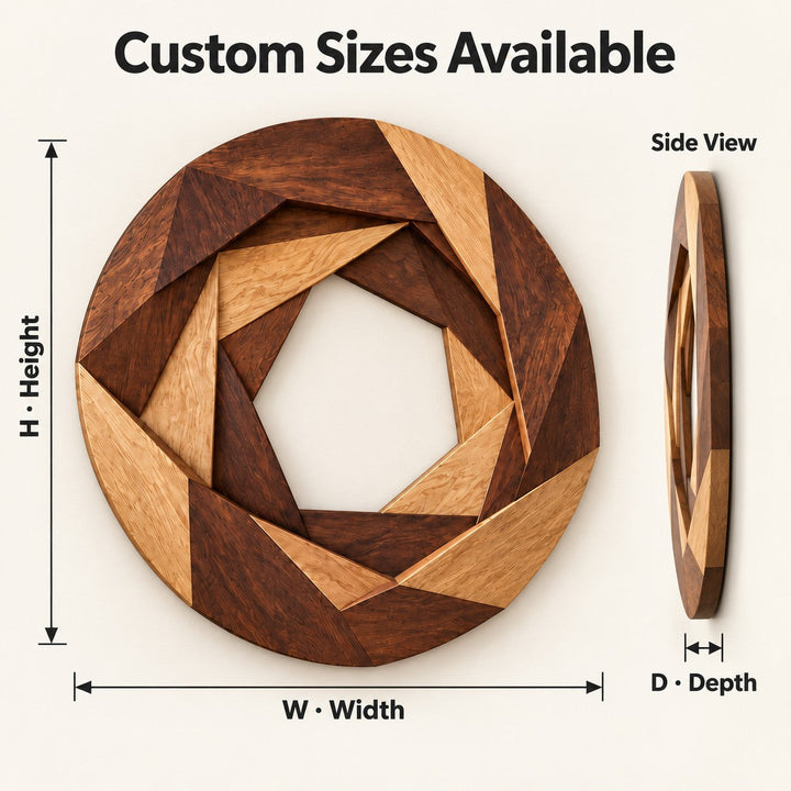 Handcrafted Solid Wood Geometric Aperture Round Wall Art - View 2