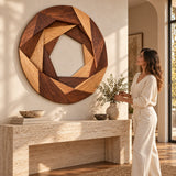 Handcrafted Solid Wood Geometric Aperture Round Wall Art - View 3