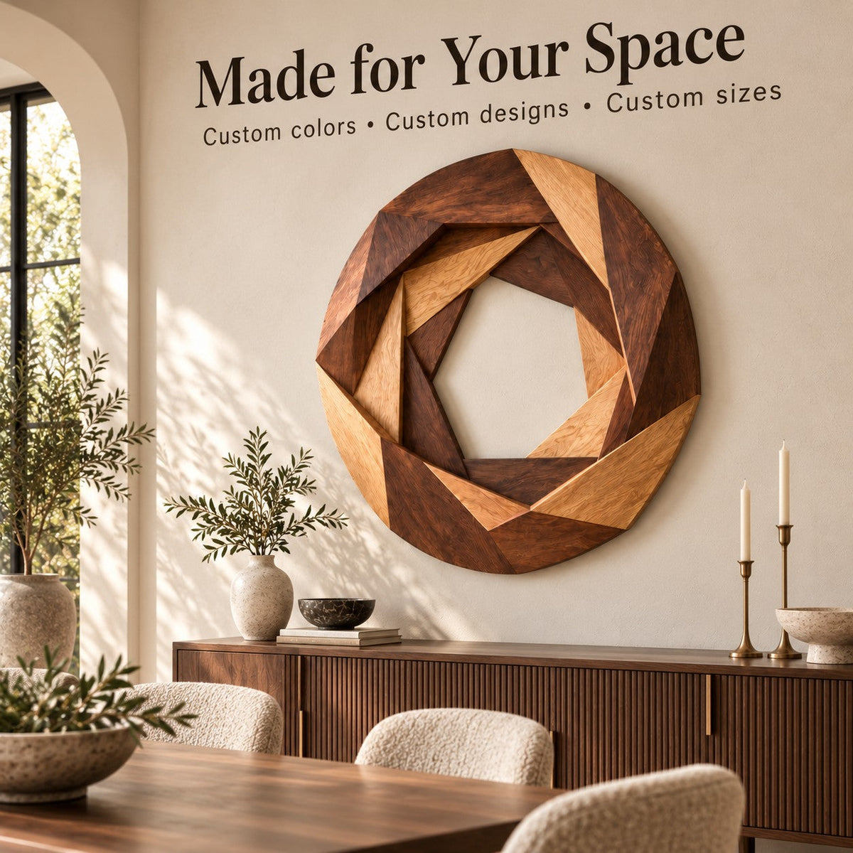Handcrafted Solid Wood Geometric Aperture Round Wall Art - View 5
