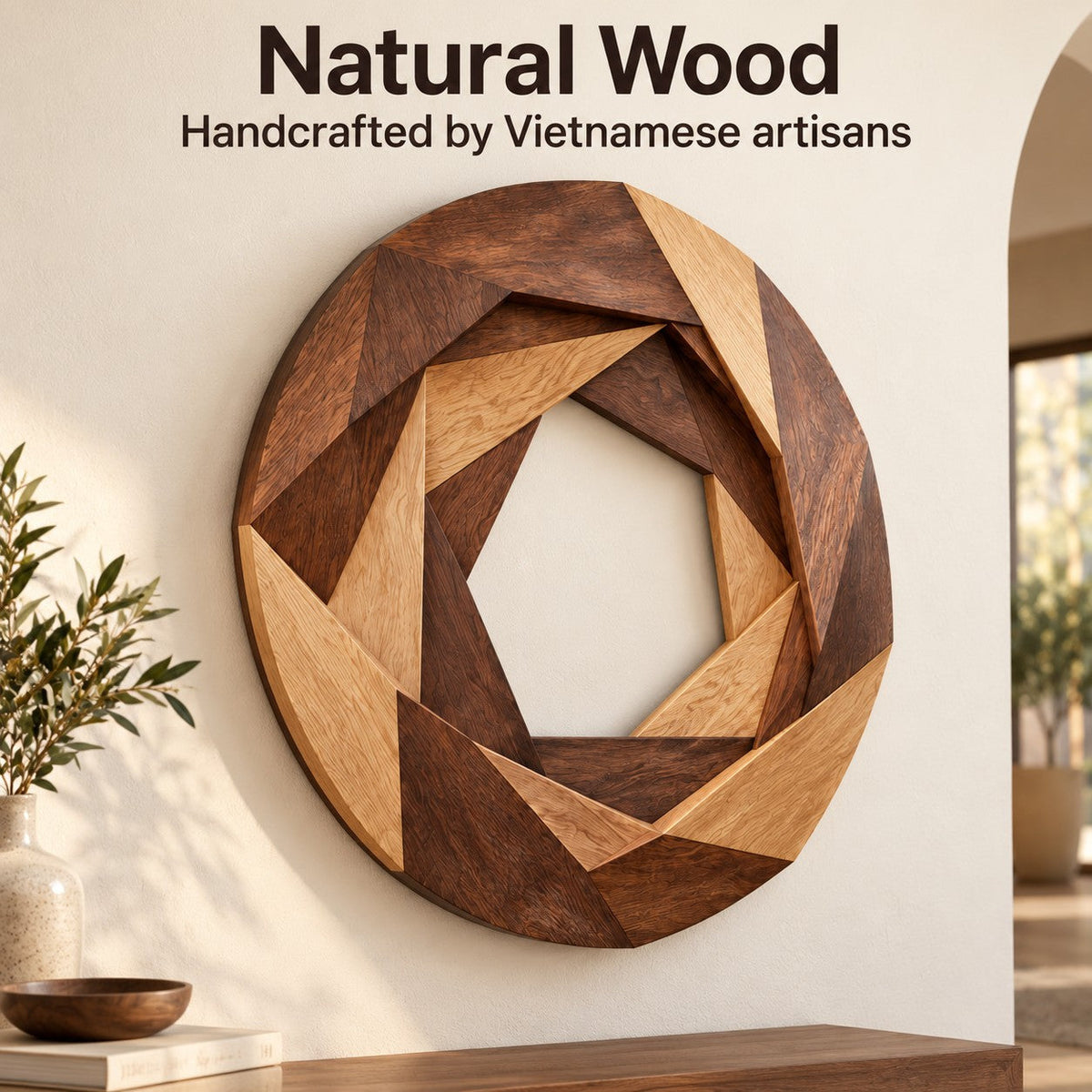 Handcrafted Solid Wood Geometric Aperture Round Wall Art - View 6