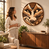 Handcrafted Solid Wood Layered Mountain Round Wall Art - View 5