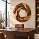 Handcrafted Solid Wood Layered Mountain Round Wall Art - View 9