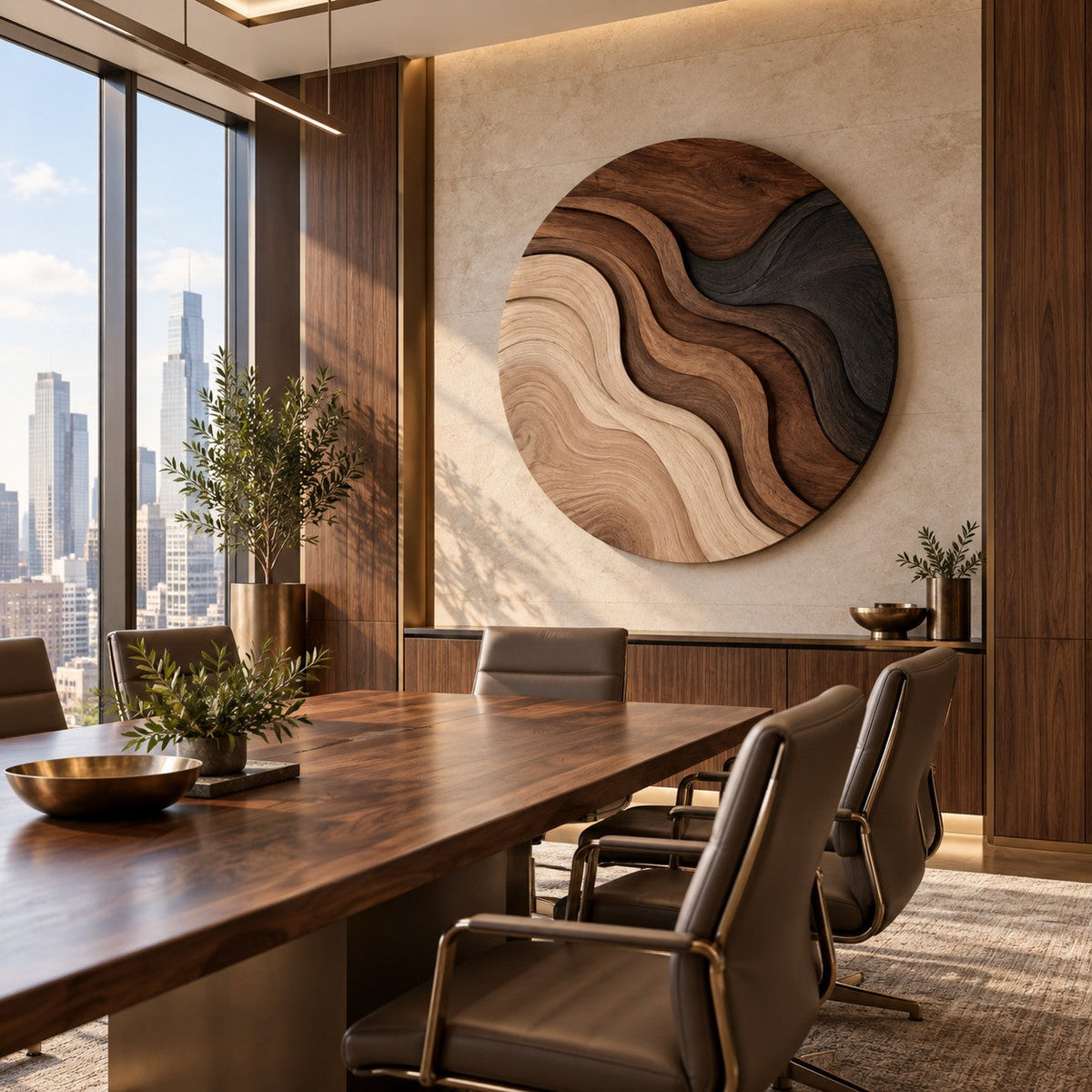 Handcrafted Solid Wood Topographic Dune Strata Round Wall Art - View 4