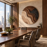 Handcrafted Solid Wood Topographic Dune Strata Round Wall Art - View 4