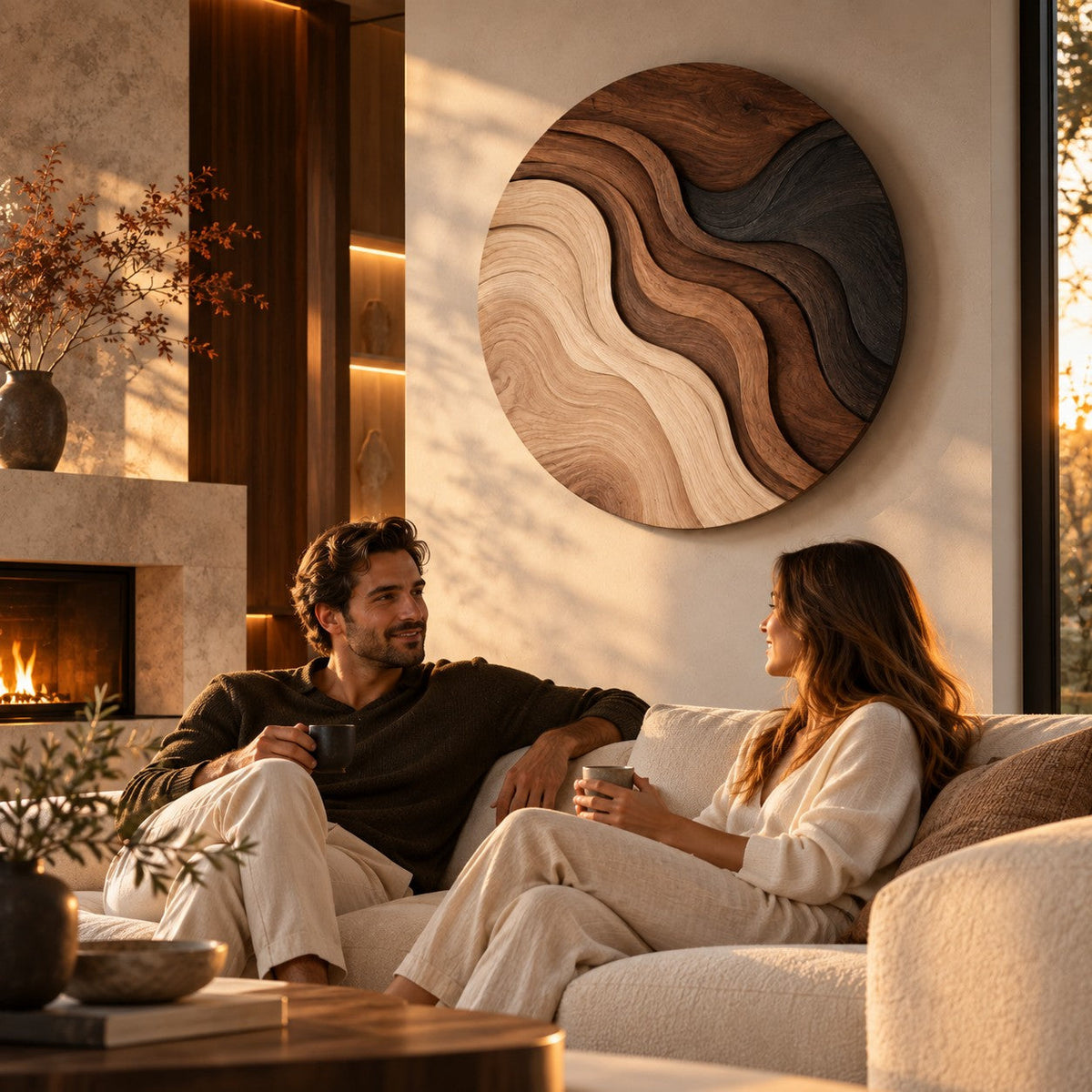 Handcrafted Solid Wood Topographic Dune Strata Round Wall Art - View 5