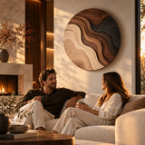 Handcrafted Solid Wood Topographic Dune Strata Round Wall Art - View 5