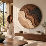 Handcrafted Solid Wood Topographic Dune Strata Round Wall Art - View 6