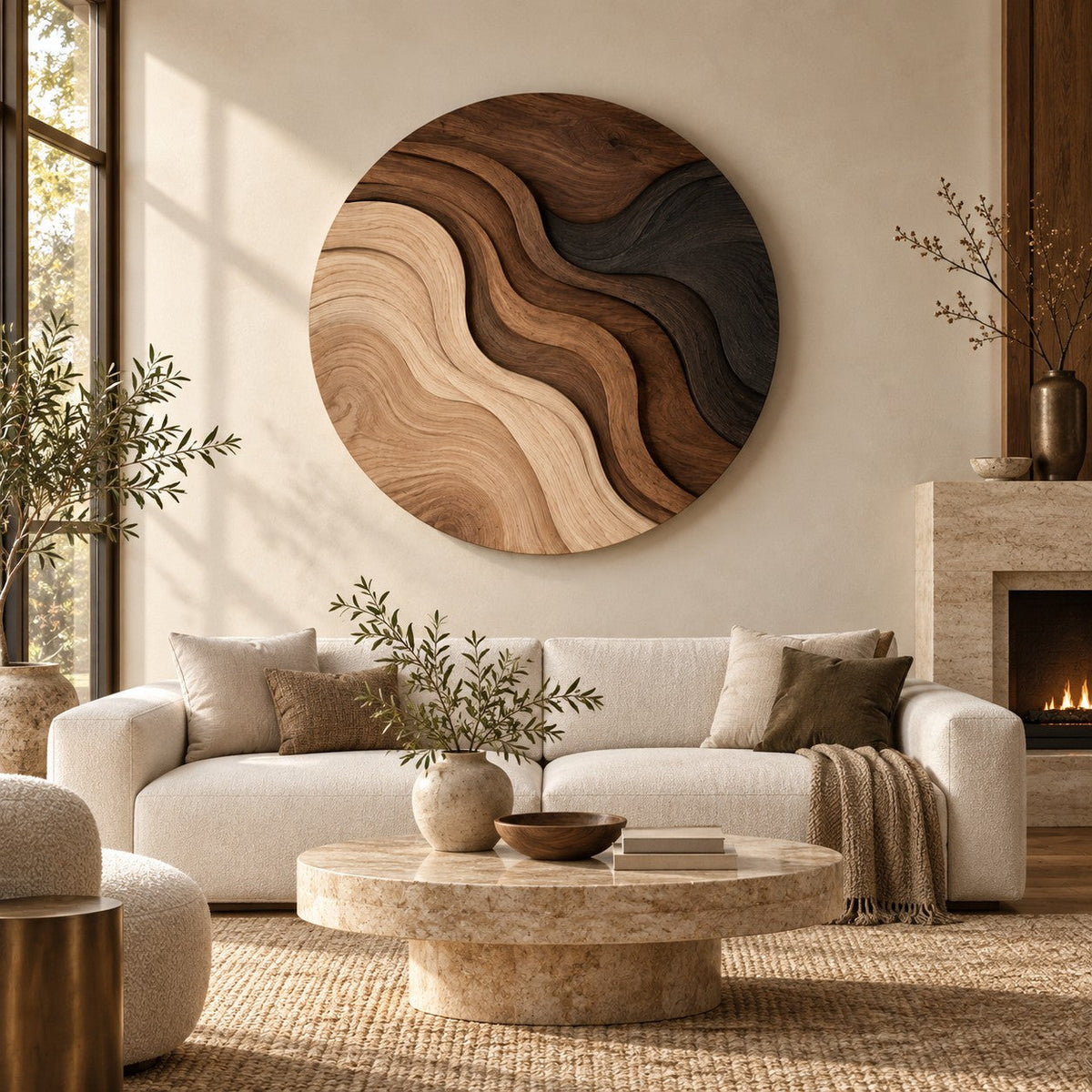 Handcrafted Solid Wood Topographic Dune Strata Round Wall Art - View 9