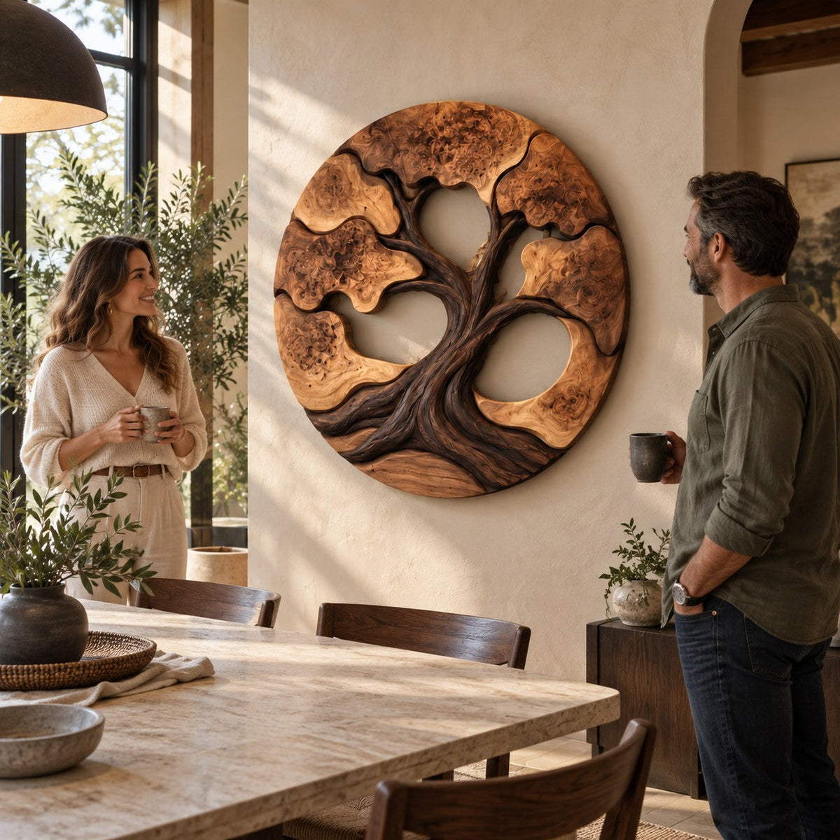 Handcrafted Solid Wood Tree of Life Bonsai Round Wall Art - View 3