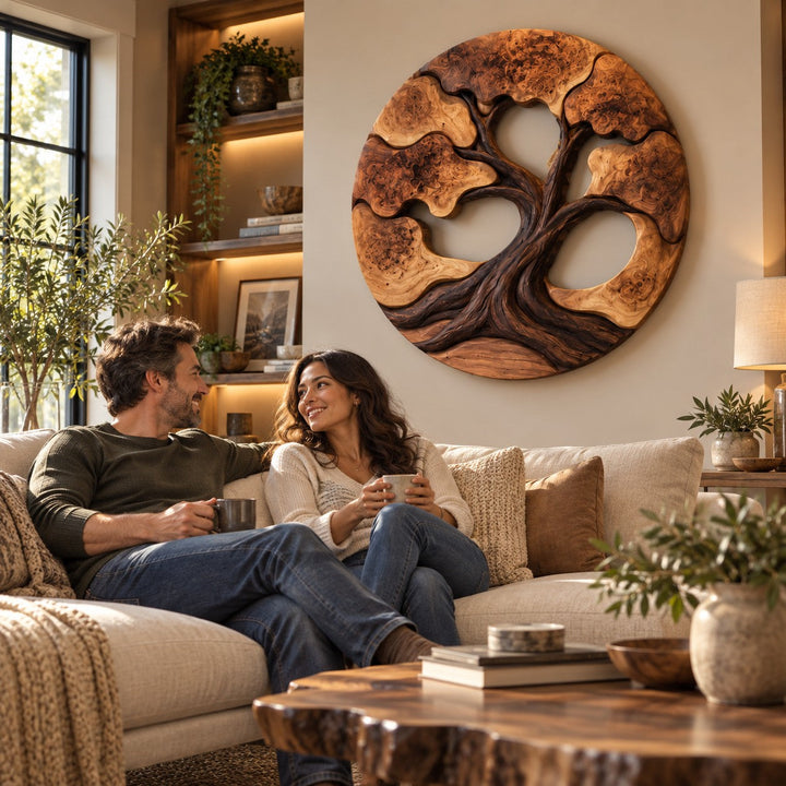 Handcrafted Solid Wood Tree of Life Bonsai Round Wall Art - View 4