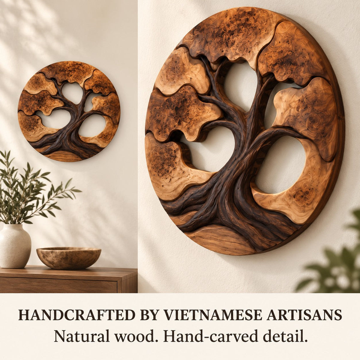 Handcrafted Solid Wood Tree of Life Bonsai Round Wall Art - View 6