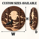 Handcrafted Solid Wood Howling Wolf Pine Round Wall Art - View 1