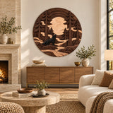 Handcrafted Solid Wood Howling Wolf Pine Round Wall Art - View 7