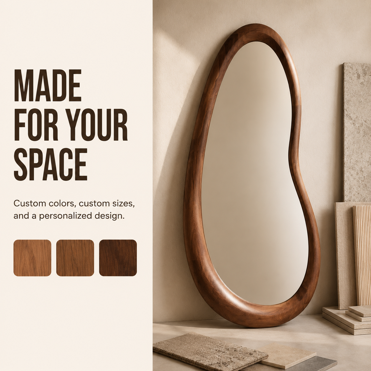 Wrydeco Organic Solid Wood Wall Mirror Model 1 - Angle Detail View 3