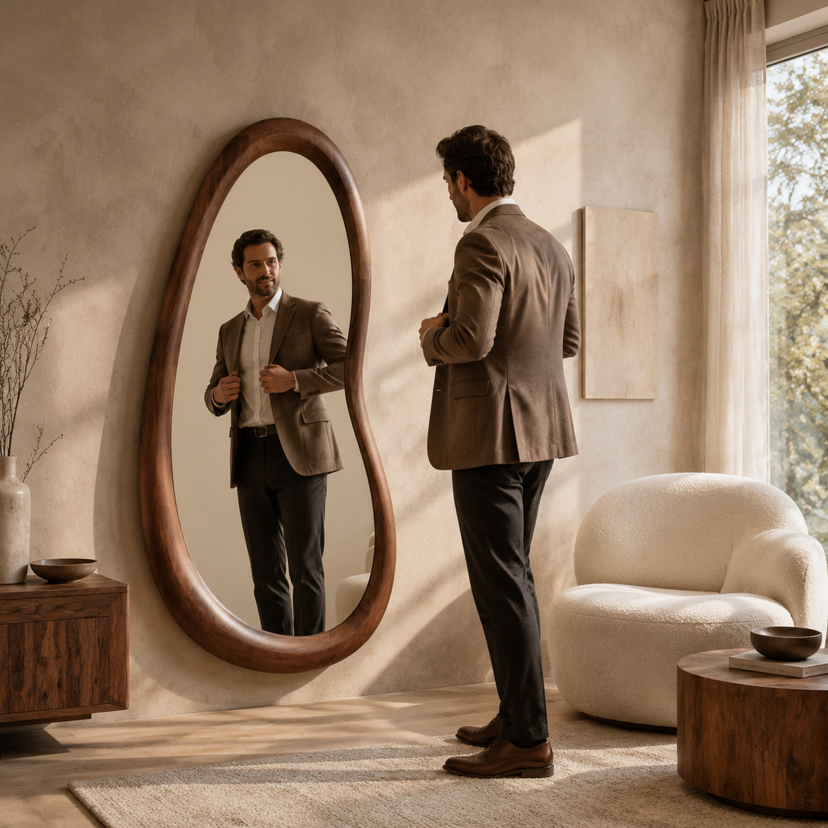 Wrydeco Organic Solid Wood Wall Mirror Model 1 - Angle Detail View 4