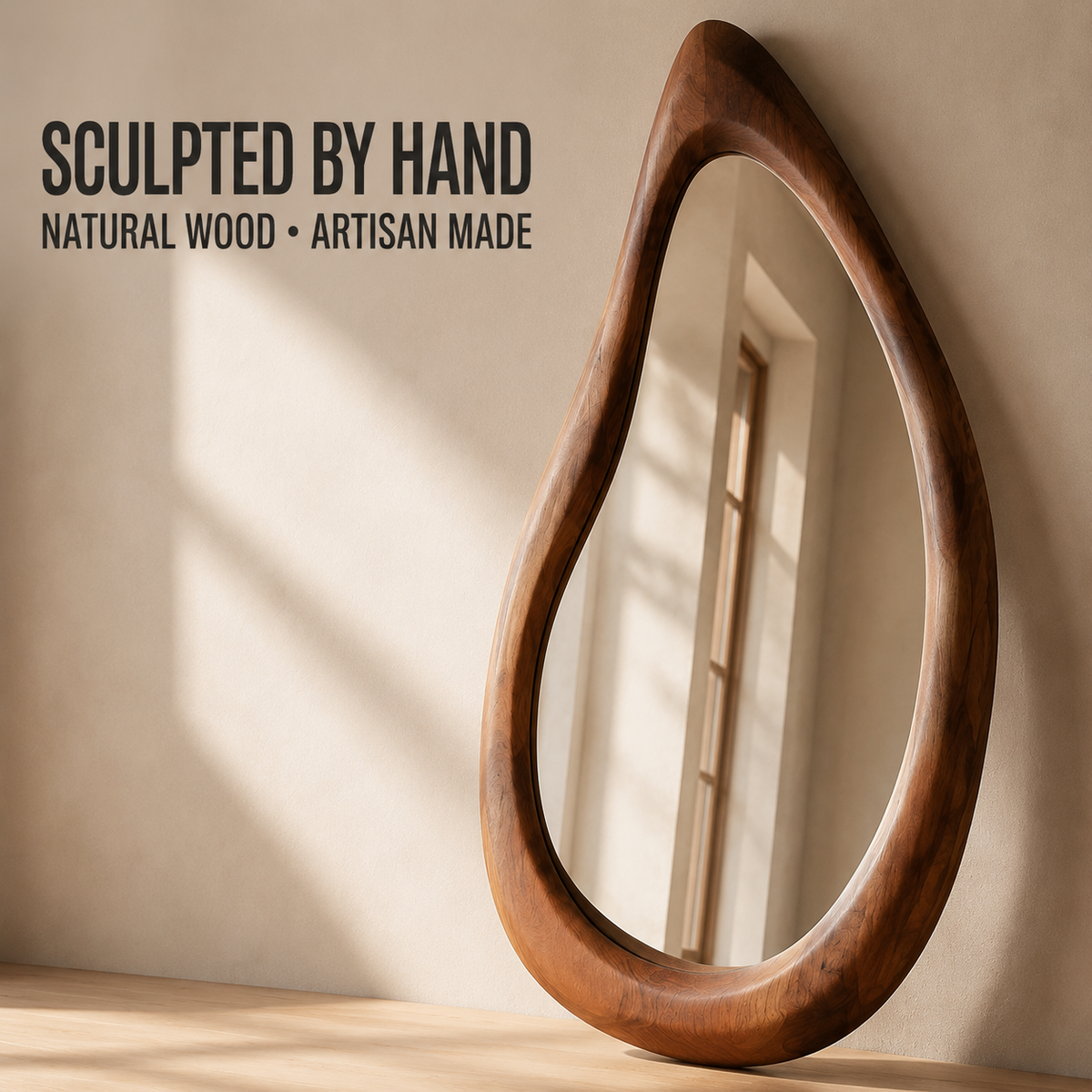Wrydeco Organic Solid Wood Wall Mirror Model 3 - Angle Detail View 2