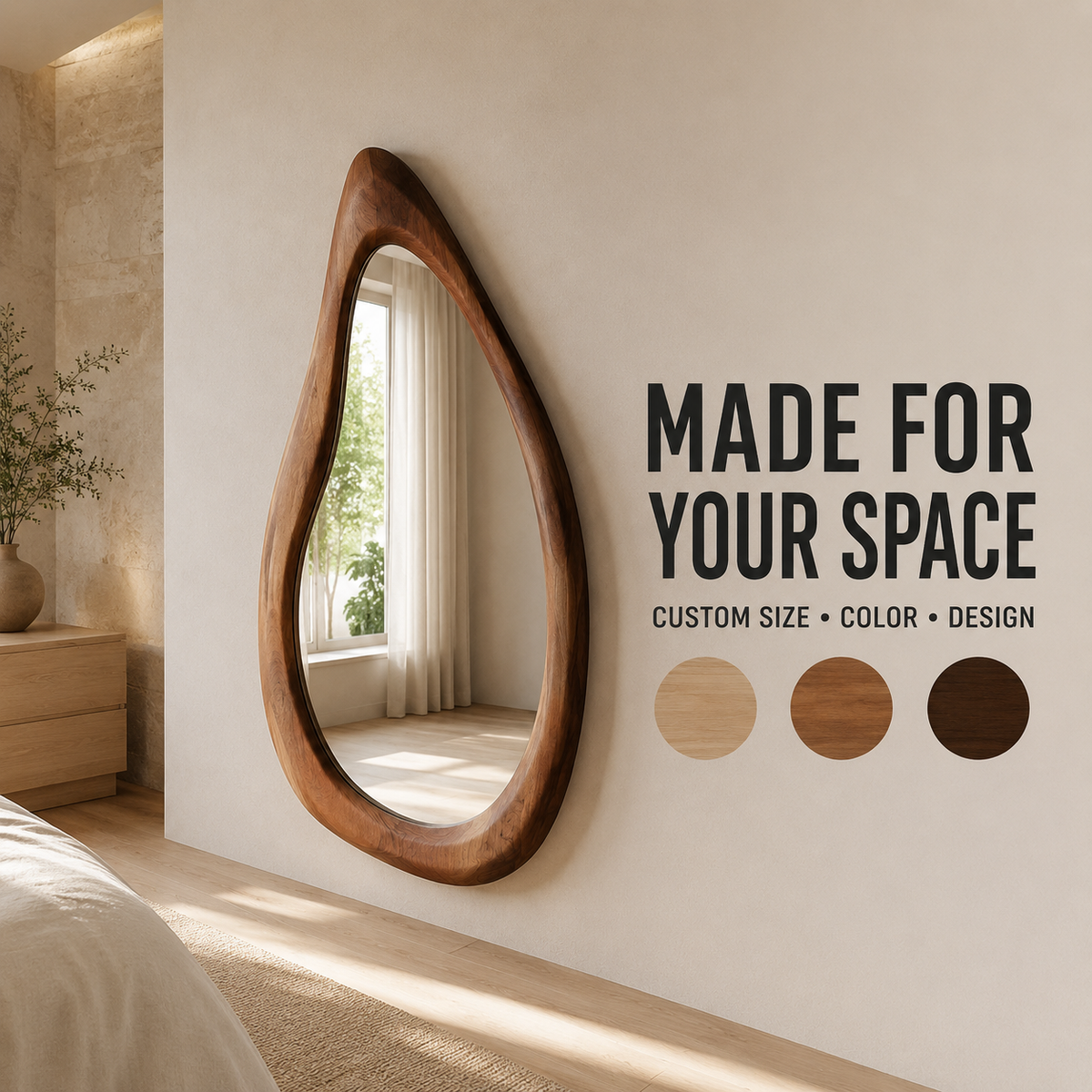 Wrydeco Organic Solid Wood Wall Mirror Model 3 - Angle Detail View 3