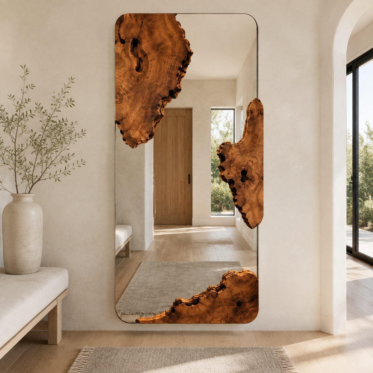 Wrydeco Rustic Solid Wood Wall Mirror Model 1 - Front View
