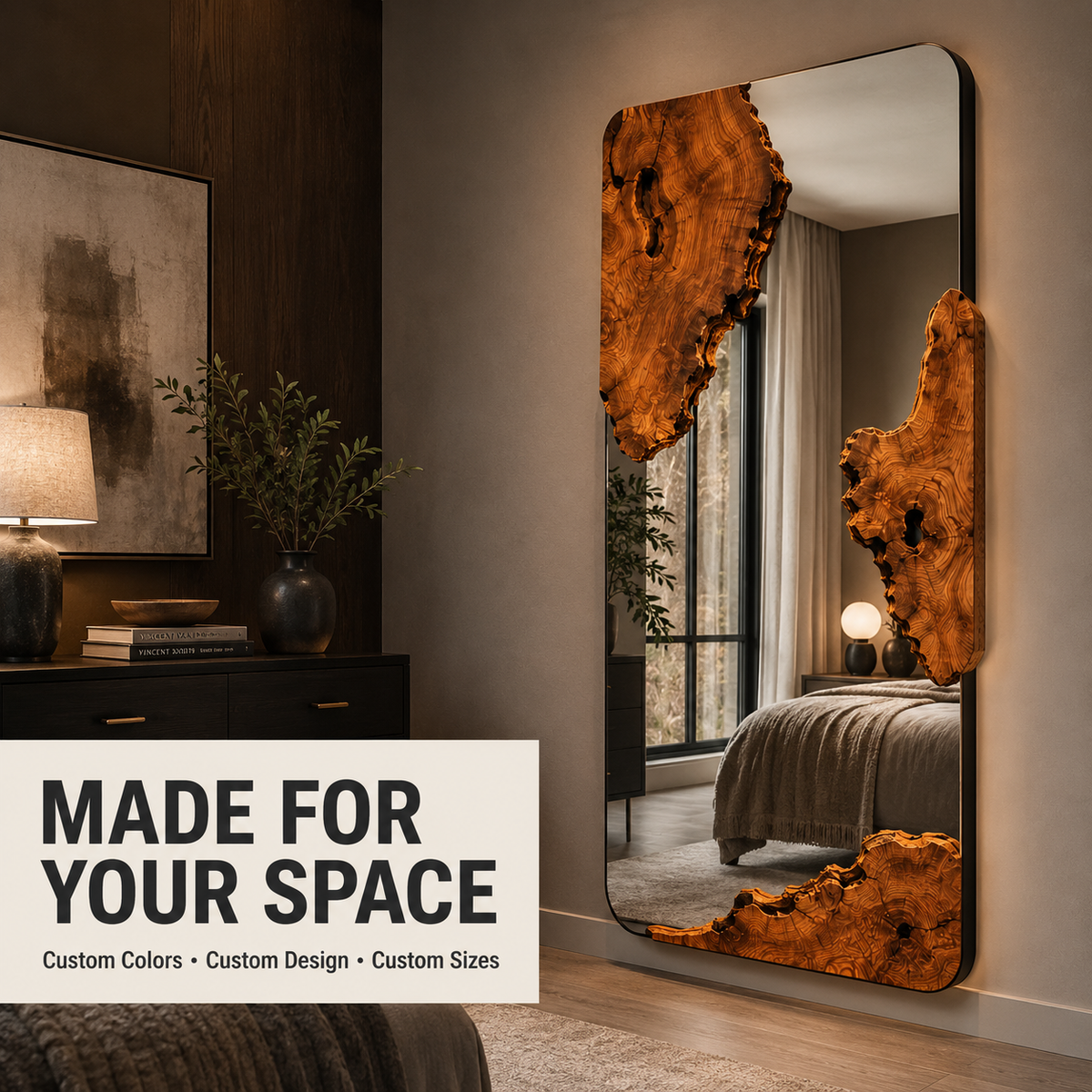 Wrydeco Rustic Solid Wood Wall Mirror Model 1 - Angle Detail View 2