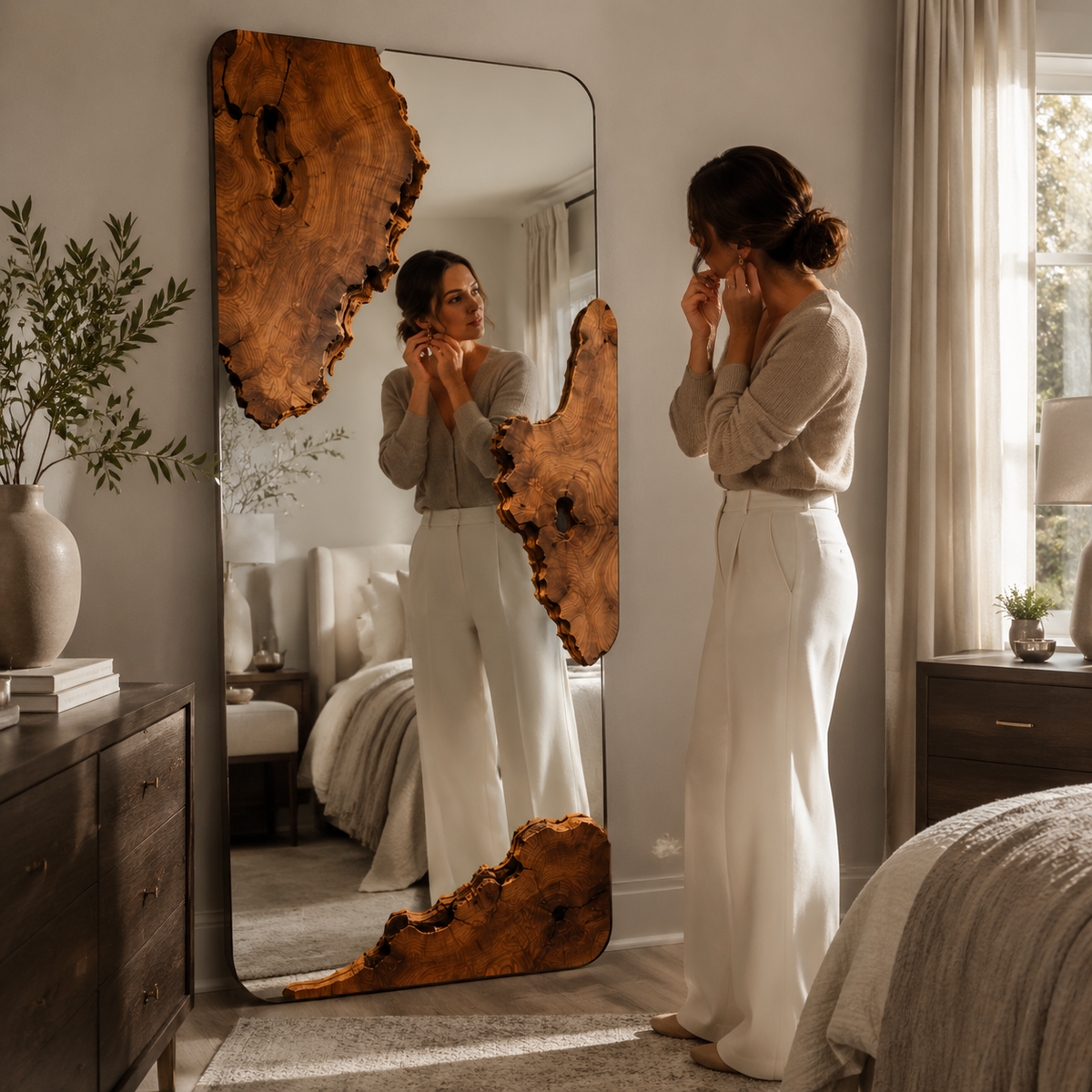 Wrydeco Rustic Solid Wood Wall Mirror Model 1 - Angle Detail View 3