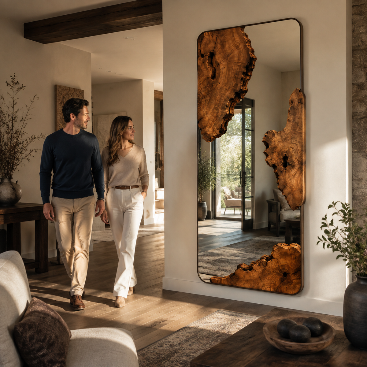 Wrydeco Rustic Solid Wood Wall Mirror Model 1 - Angle Detail View 6