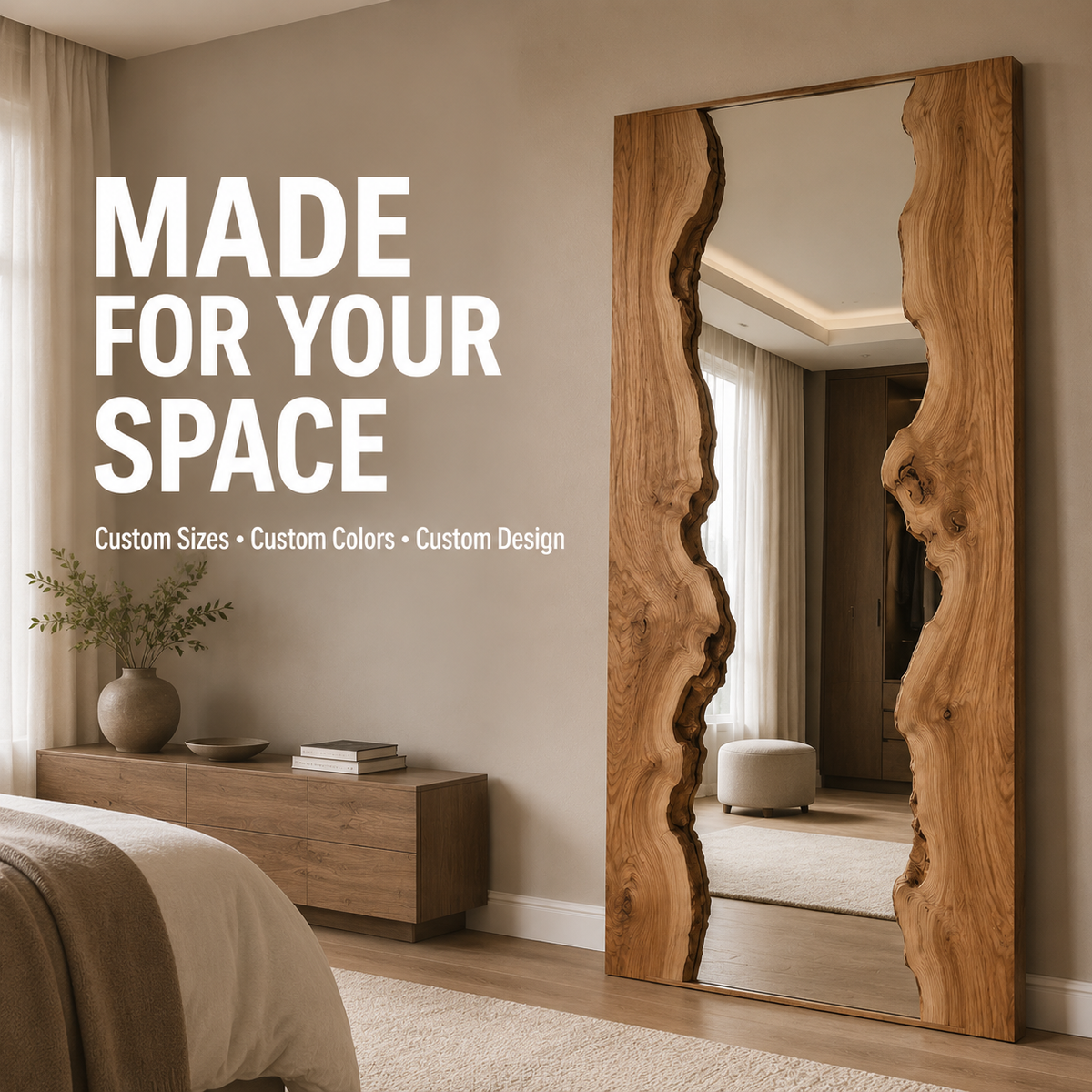 Wrydeco Rustic Solid Wood Wall Mirror Model 3 - Angle Detail View 3