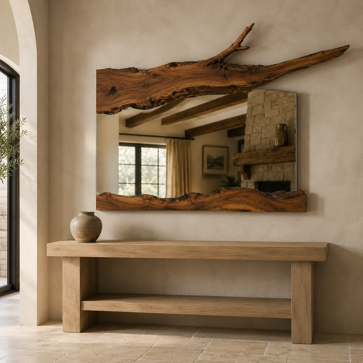 Wrydeco Rustic Solid Wood Wall Mirror Model 4 - Front View