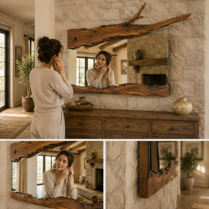 Wrydeco Rustic Solid Wood Wall Mirror Model 4 - Angle Detail View 5