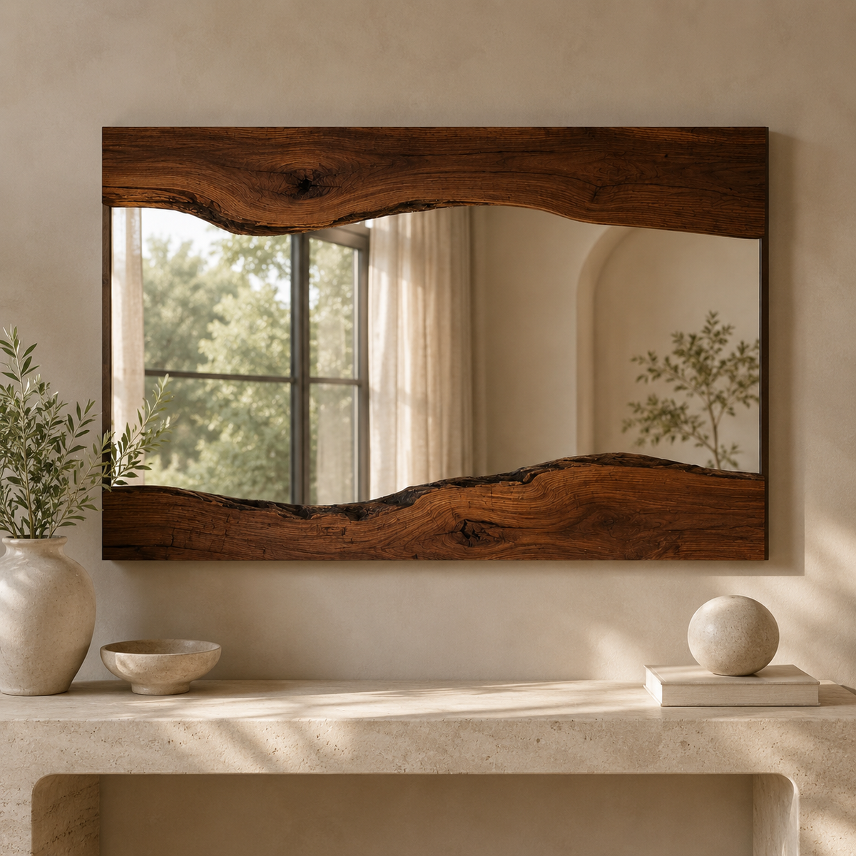 Wrydeco Rustic Solid Wood Wall Mirror Model 5 - Front View