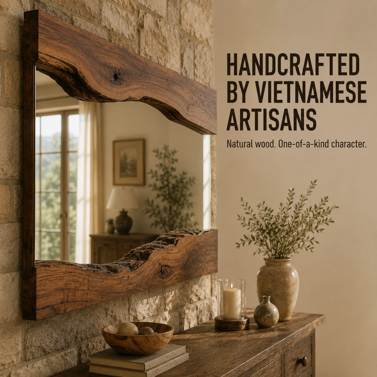 Wrydeco Rustic Solid Wood Wall Mirror Model 5 - Angle Detail View 3