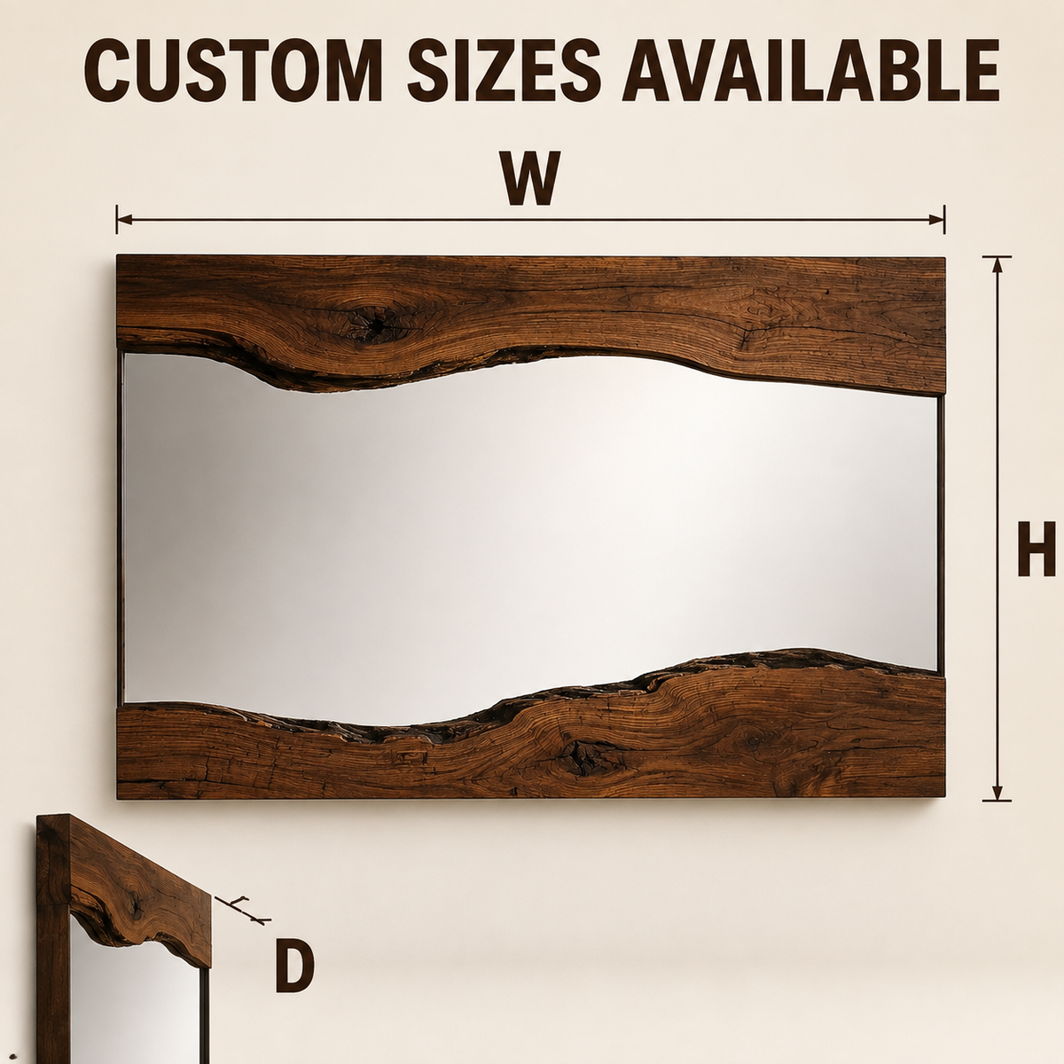 Wrydeco Rustic Solid Wood Wall Mirror Model 5 - Angle Detail View 7