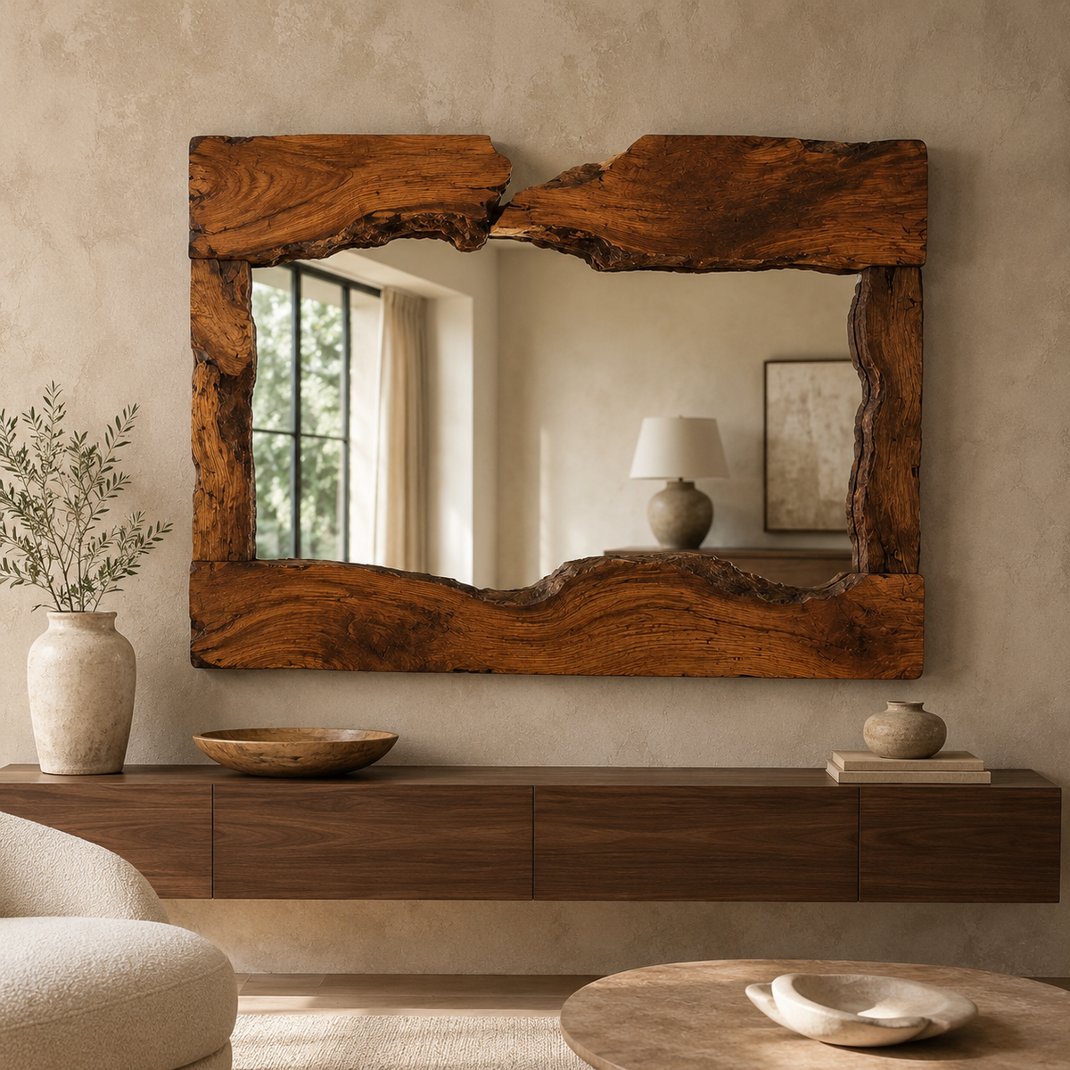 Wrydeco Rustic Solid Wood Wall Mirror Model 6 - Front View