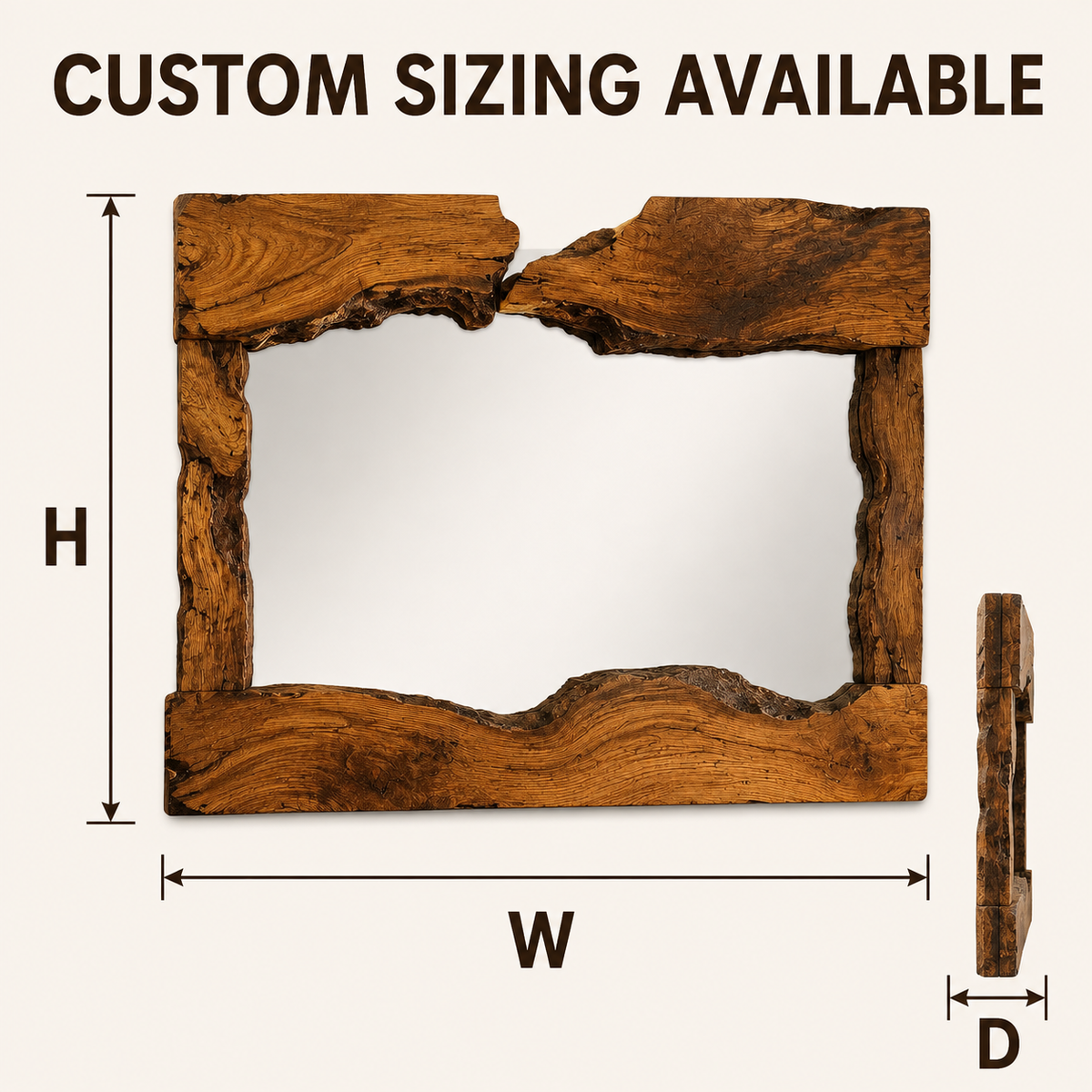 Wrydeco Rustic Solid Wood Wall Mirror Model 6 - Angle Detail View 7