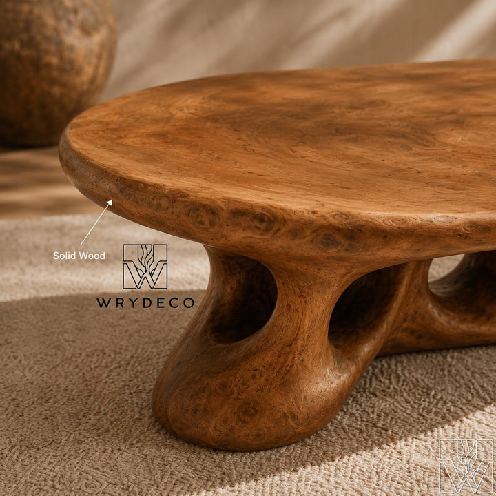 Organic Modern Wooden Coffee Table with Sculptural Base