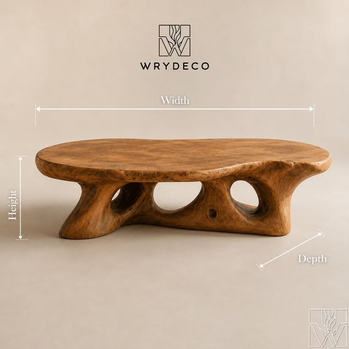 Organic Modern Wooden Coffee Table with Sculptural Base